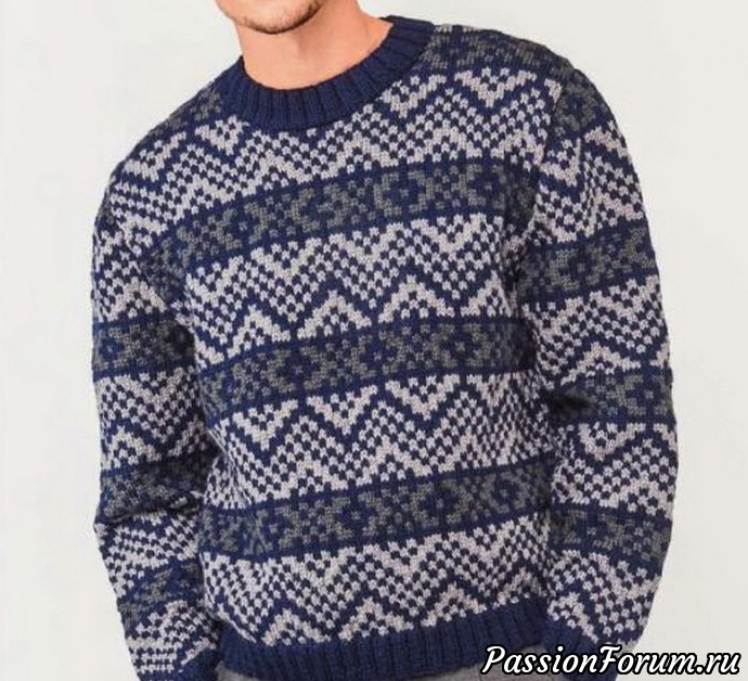 Мужской пуловер с жаккардовым узором. Схема и описание
