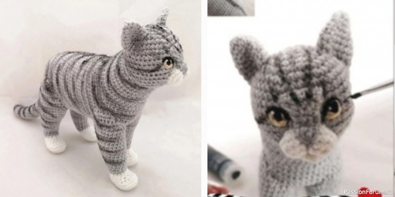 Серая кошечка крючком. МК