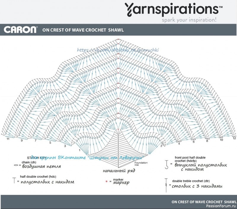 Шаль от yarnspirations. Схема