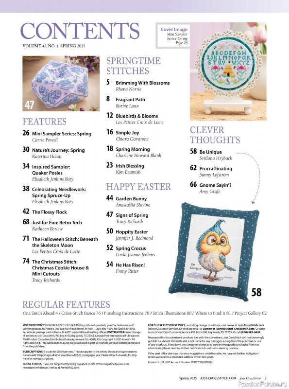 Коллекция вышивки в журнале «Just CrossStitch - Spring 2025»
