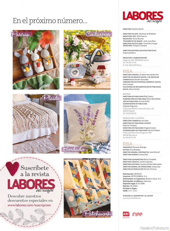 Коллекция проектов для рукодельниц в журнале «Labores del hogar №758 2023»