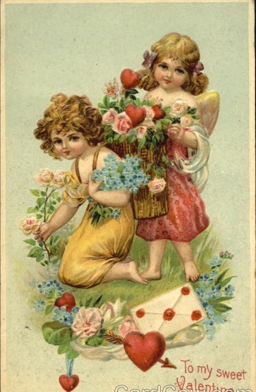 Поздравление с Днем святого Валентина. Старинная английская открытка.
