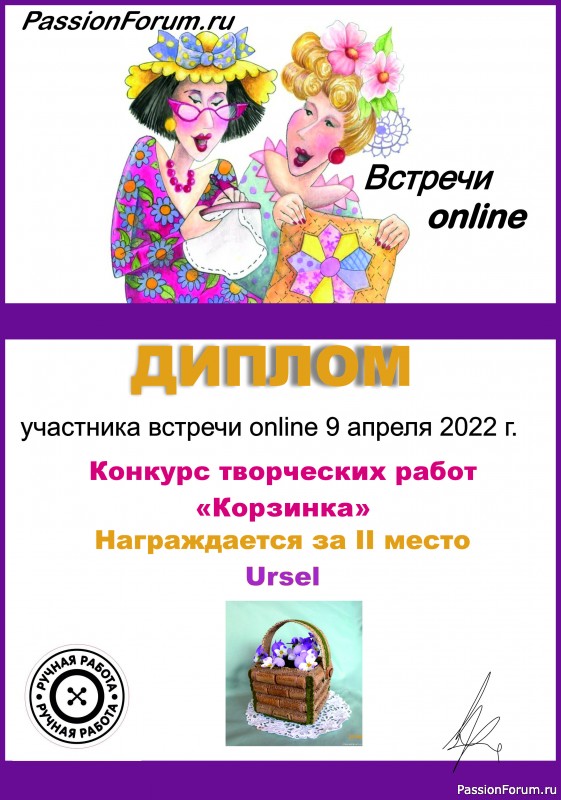 Итоги Конкурса среди участников встречи онлайн 9 апреля 2022. "Корзинка".