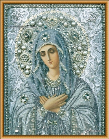 Ткань с рисунком для вышивки бисером КАРОЛИНКА Икона Пресвятой Богородицы Умиление, 17*24см
