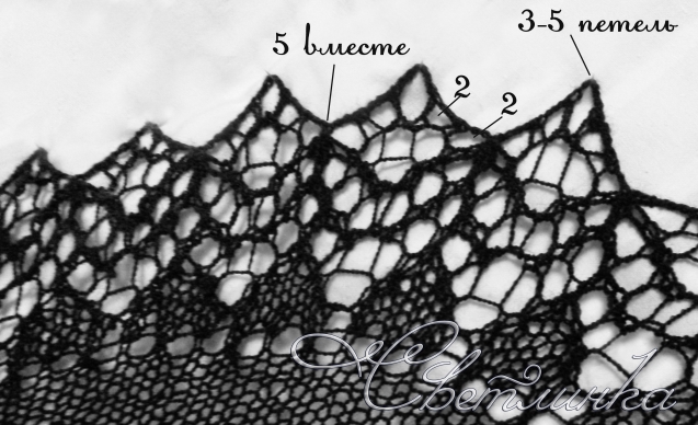 Второй этап по совместному вязанию фишю́ ( fichu) Lacy Katy