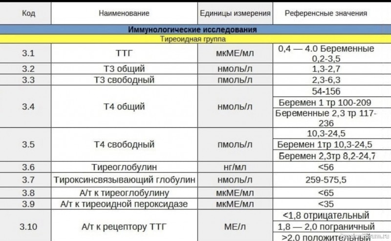 Нормы анализов на гормоны щитовидной железы