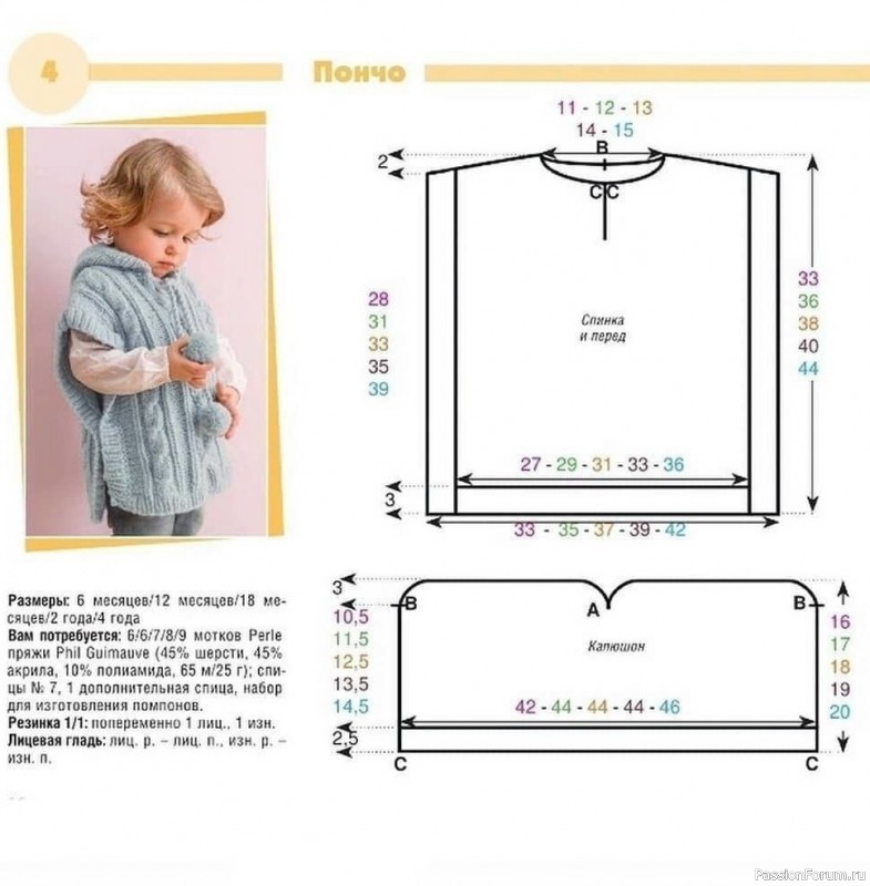 Вязанное пончо для маленьких модников. Схема и описание