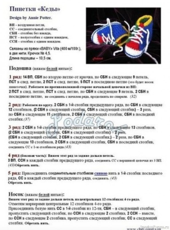 Кеды-пинетки крючком от Юлии Рынза. МК