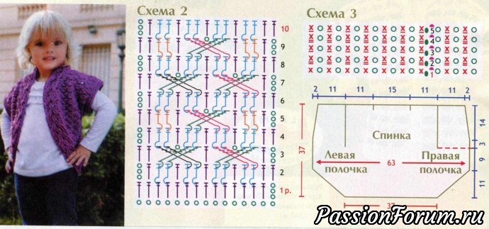 Сиреневый жилет для девочки. Описание и схема