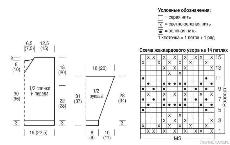 Детский жаккардовый пуловер в зелено-серых тонах. Описание