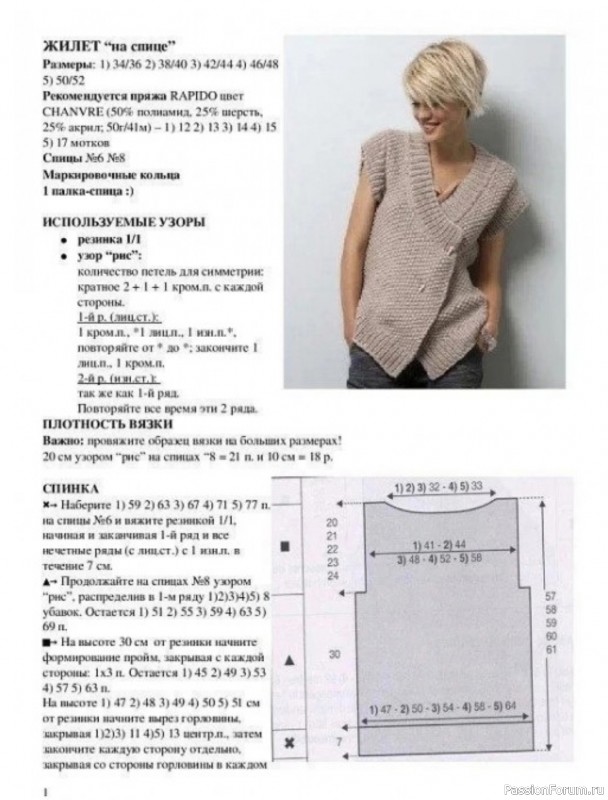 Вязаный жилет. Описание и схема