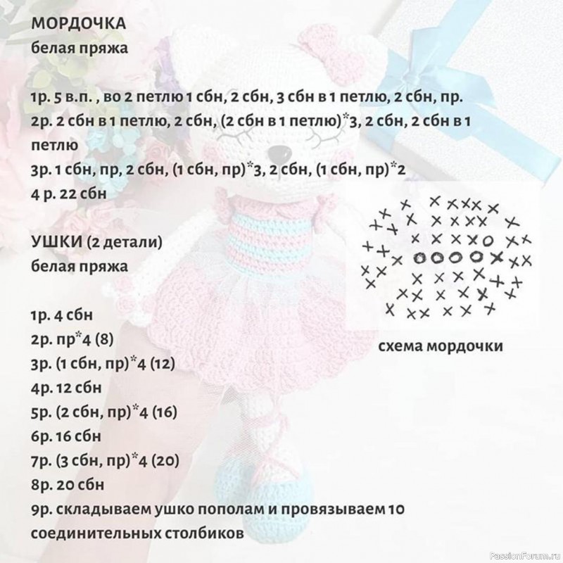 Кошечка балерина крючком. Описание