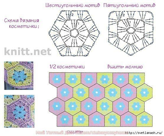 Вязание крючком схемы шестиугольных мотивов