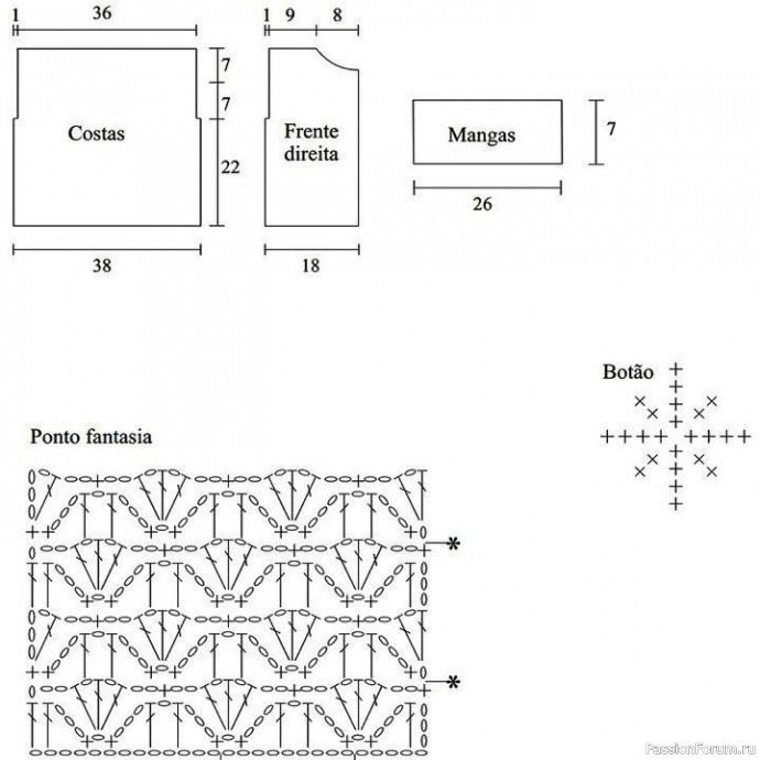 Блуза крючком с баской. Выкройка и схема