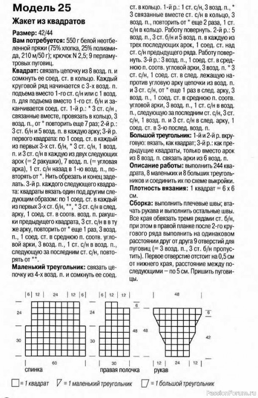 Жакет из квадратов. Описание и схема