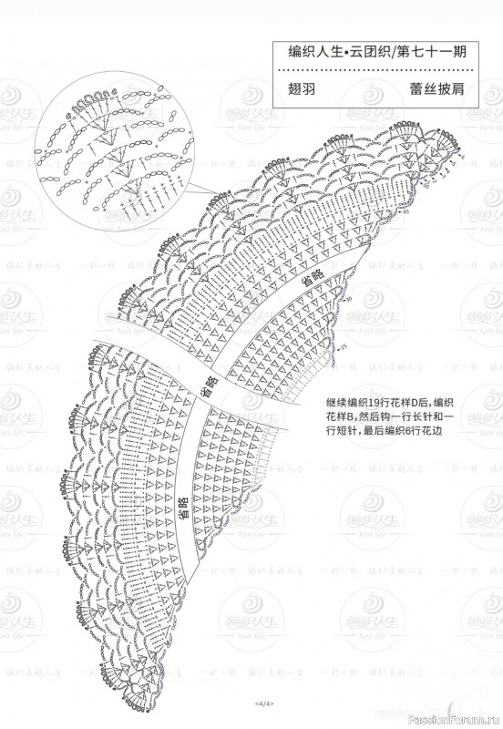 Полукруглая шаль крючком. Схема