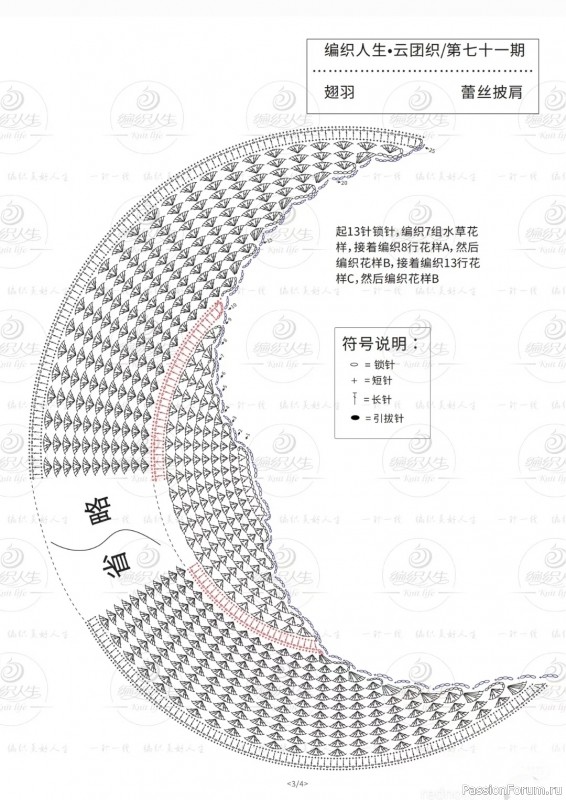 Полукруглая шаль крючком. Схема