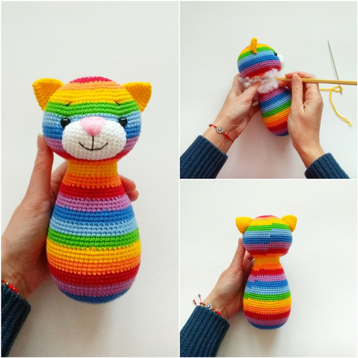 Радужный котик крючком. Описание