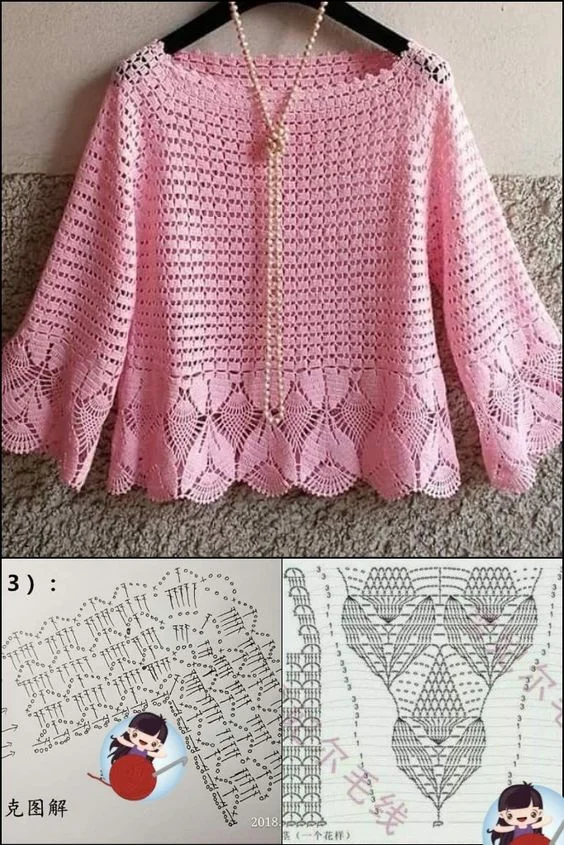 22 варианта пуловера вязаных крючком со схемами, описанием и видео мк