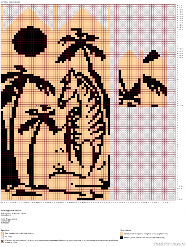 Жаккардовые варежки "Зебры". Схема