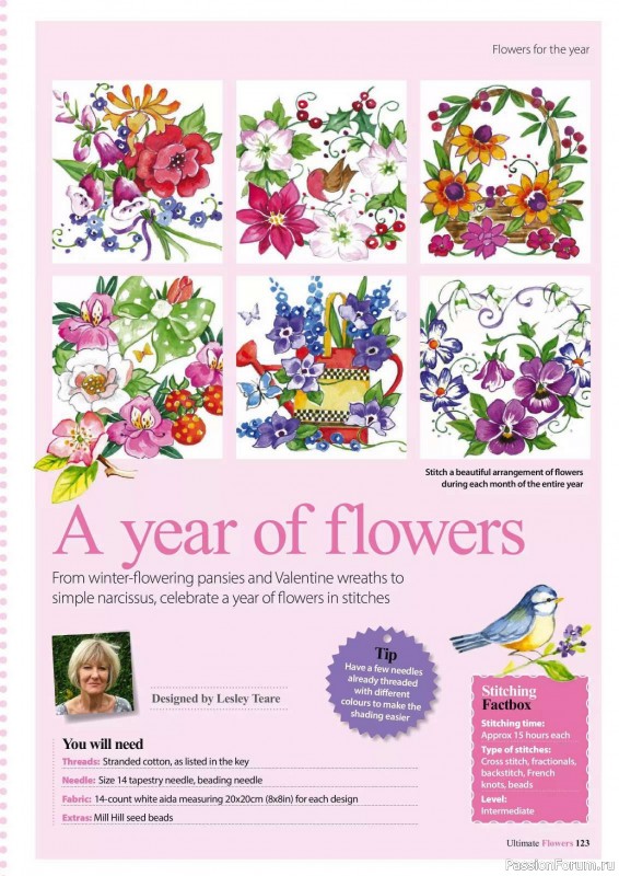 Коллекция вышивки в журнале «Ultimate CrossStitch Flowers - 2025»