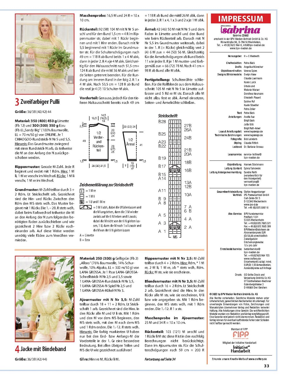 Вязаные модели для женщин в журнале "Sabrina №2 2022 Germany"