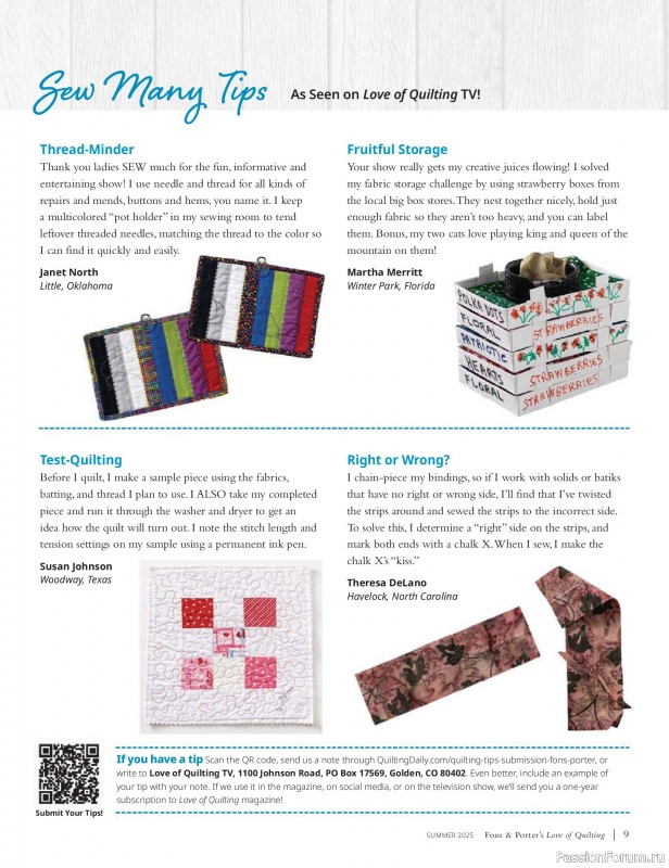 Коллекция проектов для рукодельниц в журнале «Fons & Porter’s Love Of Quilting - Summer 2025»
