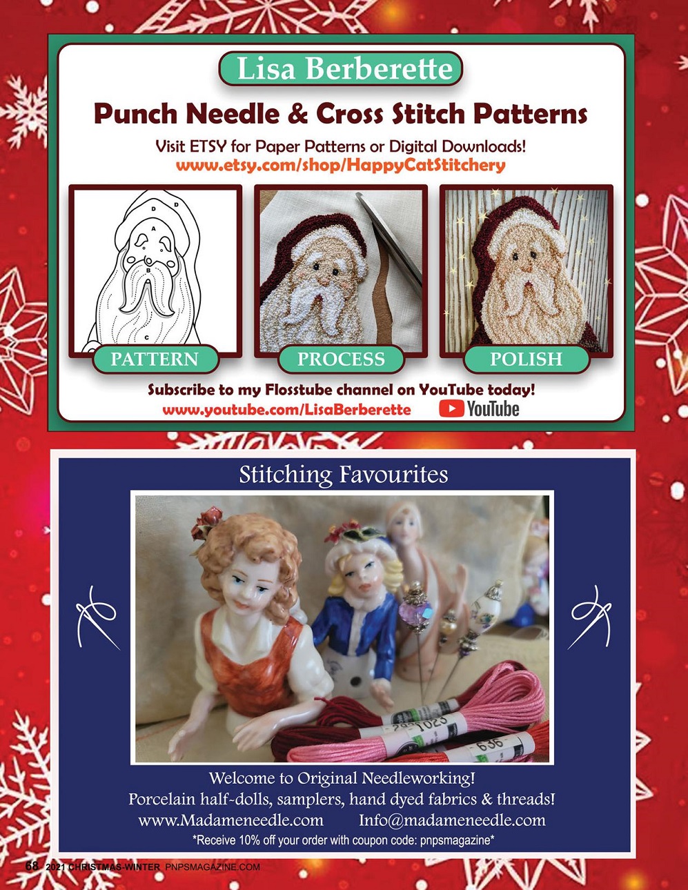 Вышивка в журнале "Punch Needle & Primitive Stitcher - Christmas/Winter 2021"