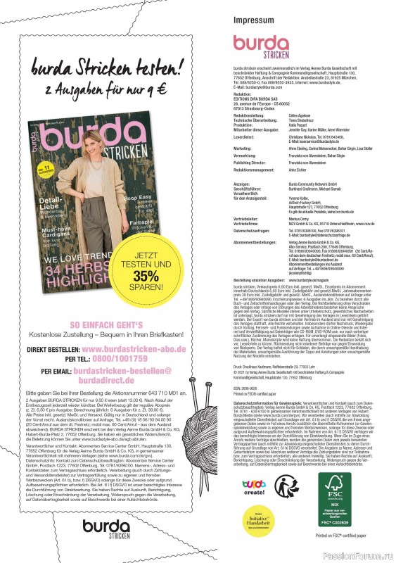 Вязаные модели в журнале «Burda Stricken №5 2021»