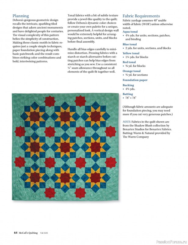 Коллекция проектов для рукодельниц в журнале «McCall's Quilting - Fall 2025»