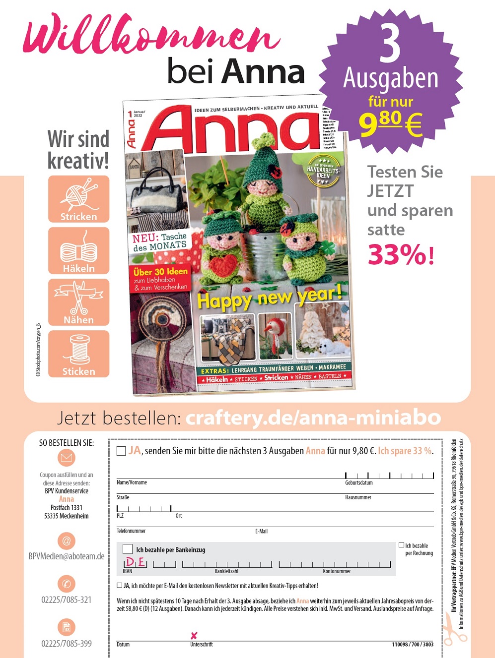 Вязание крючком, спицами, вышивка в журнале "Anna" №1 2022 Germany