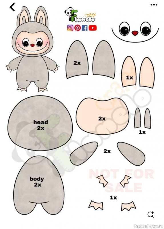 Монстрик а-ля Лабубу, выкройка