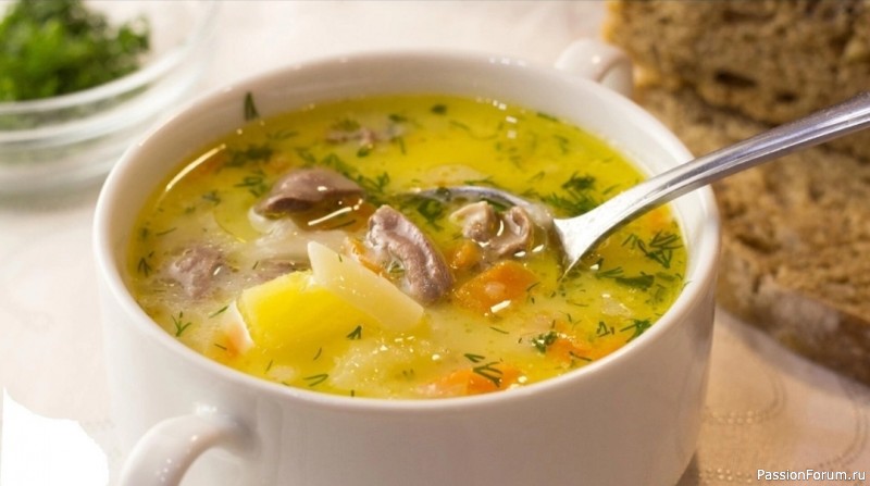 Сырный суп с куриными сердечками!