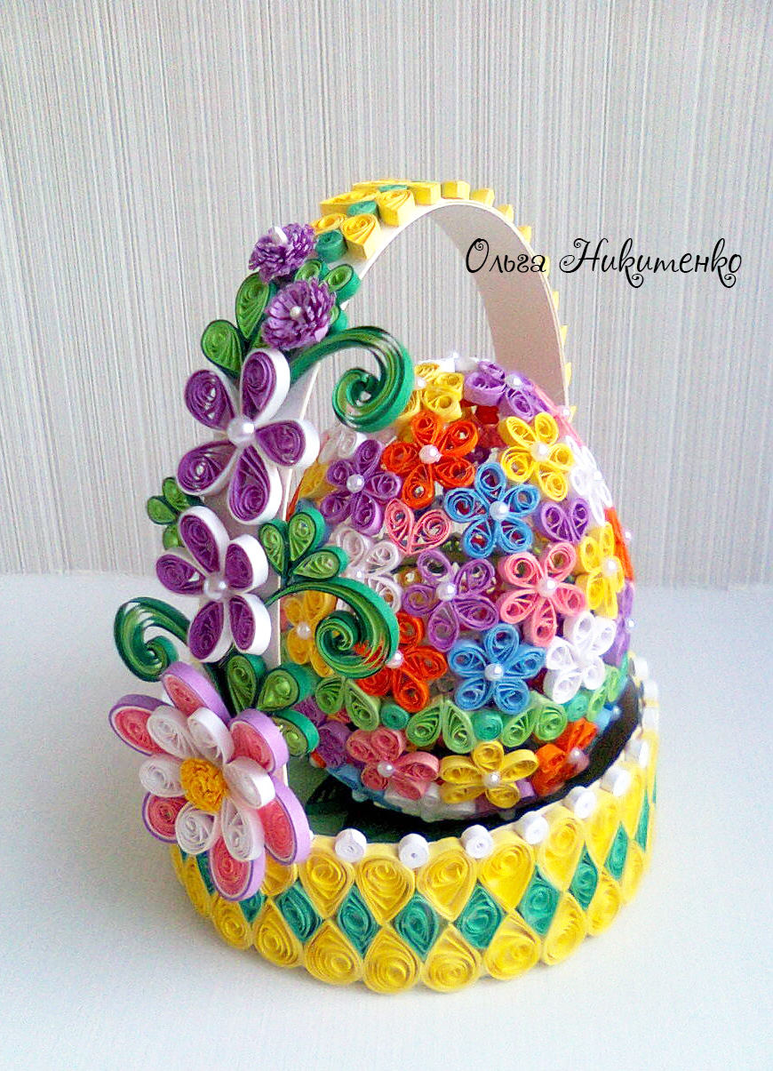 Пасха Сайт поделок Яйцо в корзинке и украшенное цветами квиллинг к пасхе