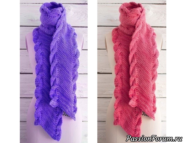 Двухсторонний шарф с косами. Вязание спицами для женщин, схемы и описание