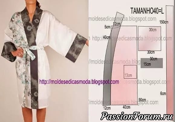 Простой халат – кимоно с цельнокроеными рукавами