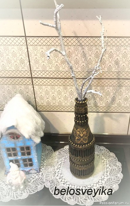 Декор бутылки гофро картоном.Мой мини МК.