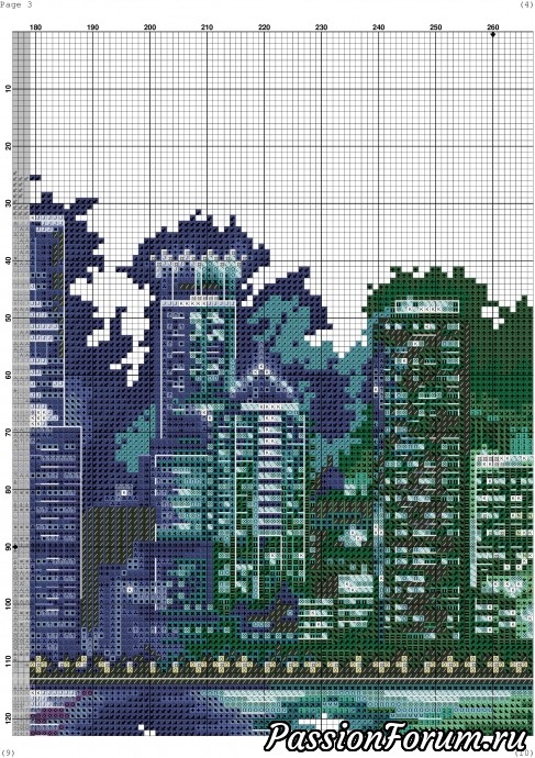 Ночной город. Схема вышивки крестиком